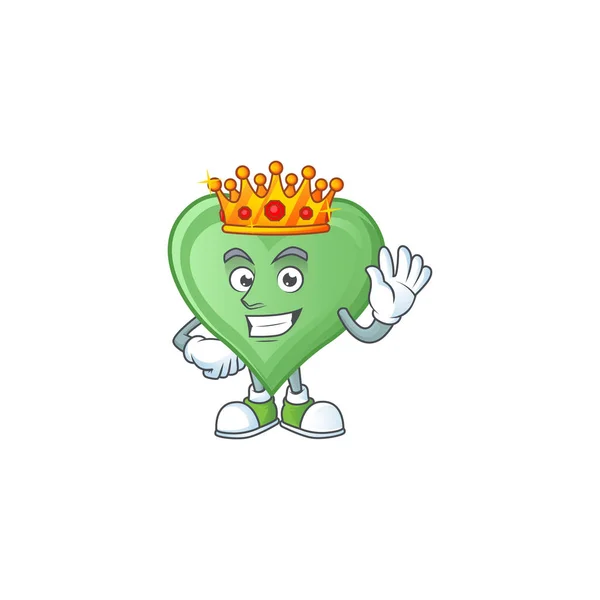 Oszałamiająca zielona miłość stylizowana Króla na kreskówkowym stylu maskotki — Wektor stockowy