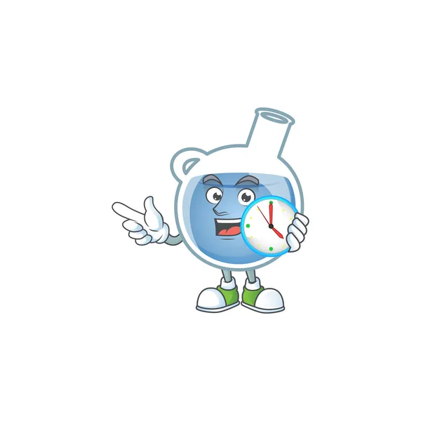 Cartoon character style blue potion having clock — Stock Vector