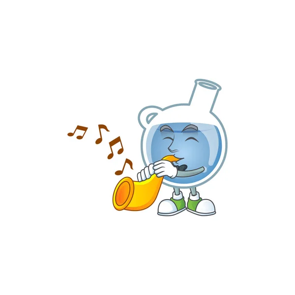 Estilo de personaje de dibujos animados de actuación de poción azul con trompeta — Vector de stock