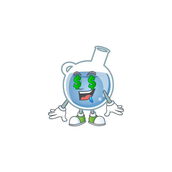 Felice ricca pozione blu con Money Eye stile personaggio dei cartoni animati — Vettoriale Stock