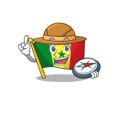 Explorer Flag Senegal çizgi film karakteri pusula tutuyor