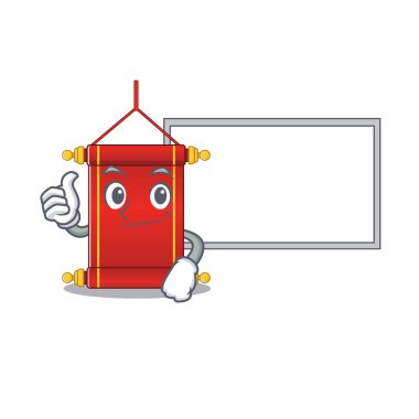 Çin parşömenleri sevimli çizgi film karakterleri tahtayla başparmak yukarı