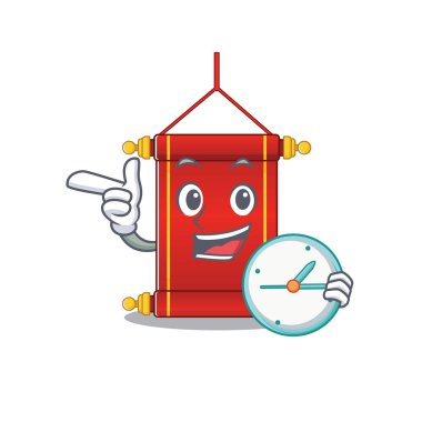 Saat sırıtırken Çin parşömenleri çizgi film karakteri tarzında