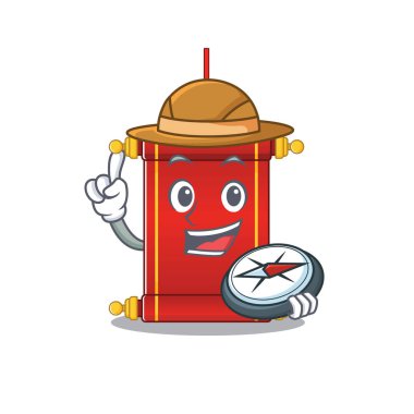 Explorer Chinese parşömenleri pusula tutan çizgi film karakteri