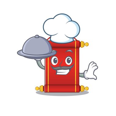 Gülümseyen Çin parşömenleri yemek çizgi film tasarımlı bir aşçı gibi