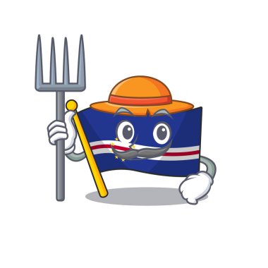 Çiftçi bayrağı şapka ve aletleri ile verde çizgi film karakteri