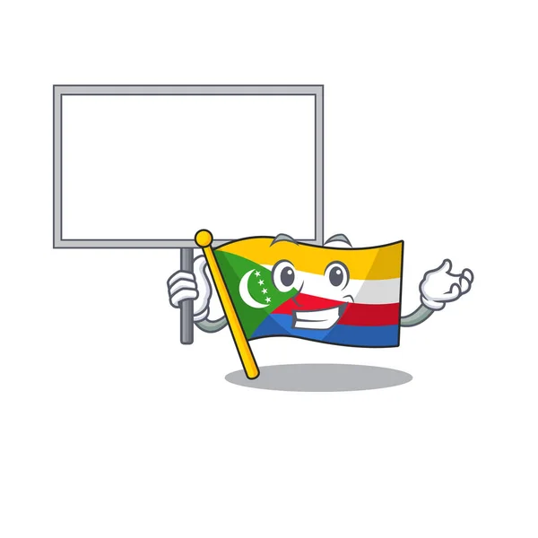 Smiling flag comoros cute cartoon style Bring board — 스톡 벡터