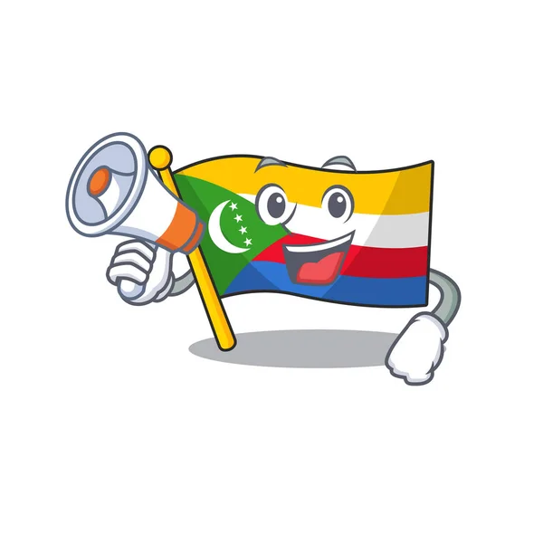 Funny cartoon style of flag comoros with megaphone — 스톡 벡터