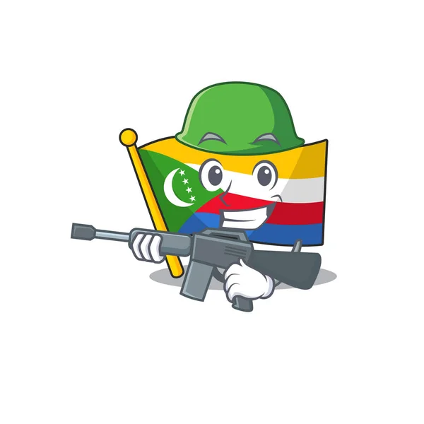Uno stile cartone animato di bandiera comore Esercito con mitragliatrice — Vettoriale Stock