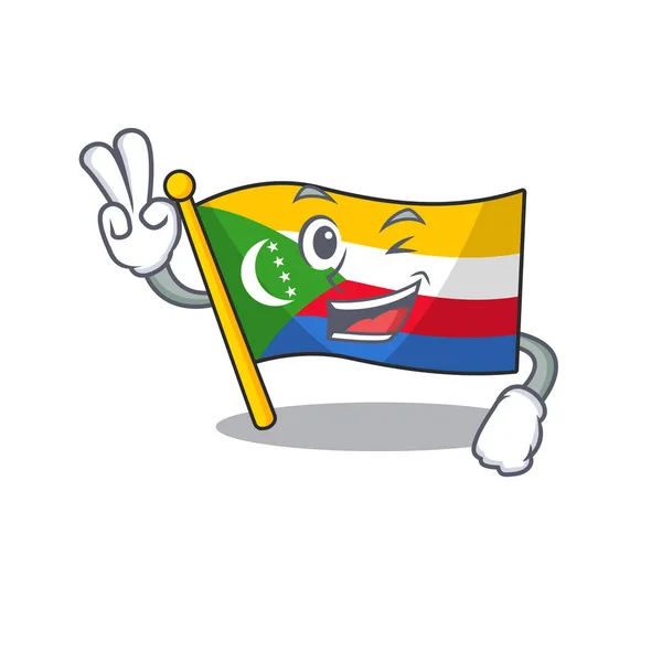 Flag comoros Character cartoon style with two fingers — 스톡 벡터