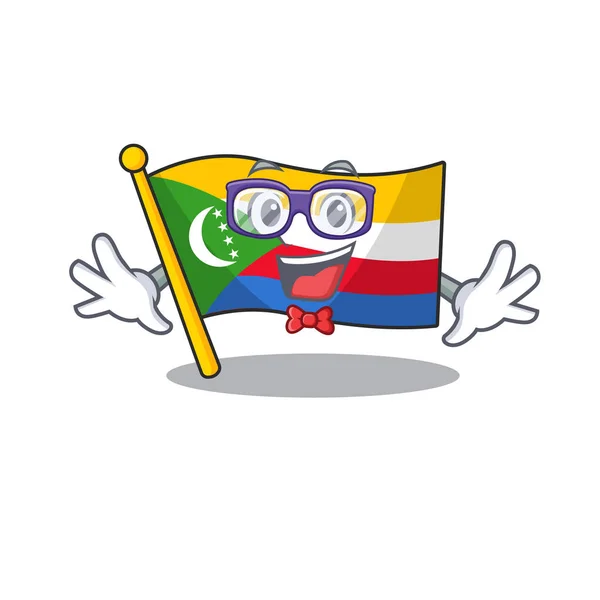 Super Funny Geek smart flag comoros mascot cartoon style — 스톡 벡터