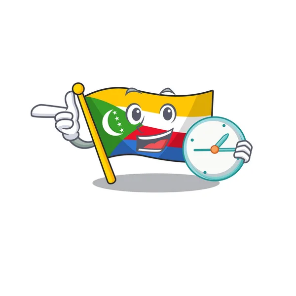 With clock smiling flag comoros cartoon character style — 스톡 벡터