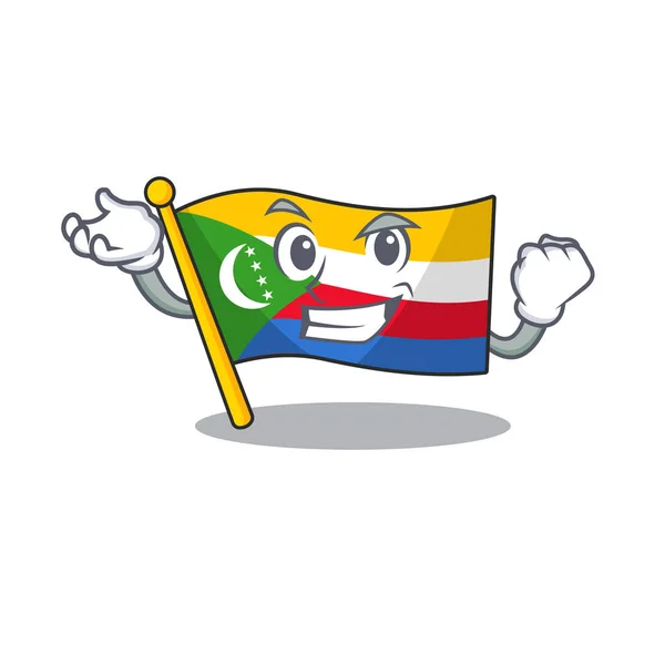 Felice fiducioso Comore bandiera di successo stile personaggio dei cartoni animati — Vettoriale Stock