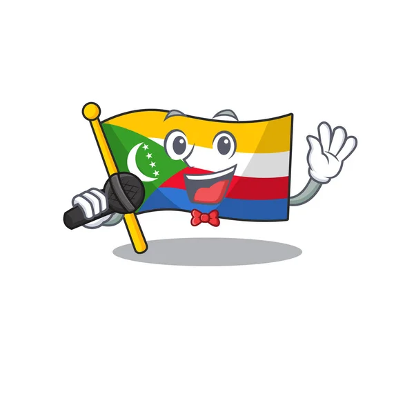 Cartoon Singing flag comoros while holding a microphone — 스톡 벡터