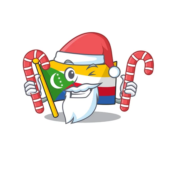 Flagge comoros cartoon figur in weihnachtsmann mit bonbons — Stockvektor