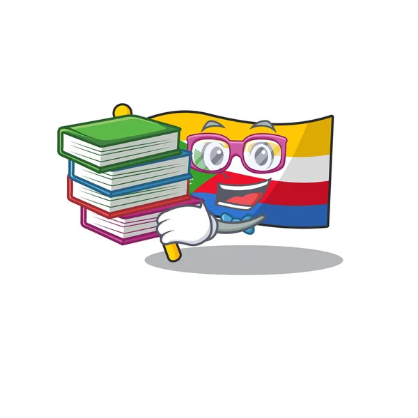 Étudiant avec le drapeau du livre comores mascotte style de personnage de dessin animé — Image vectorielle
