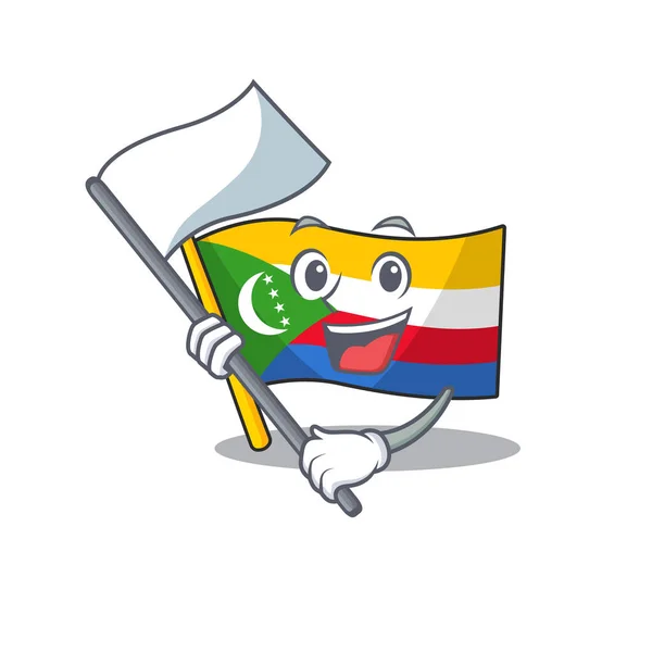 Cute flag standing with flag comoros cartoon character style — 스톡 벡터