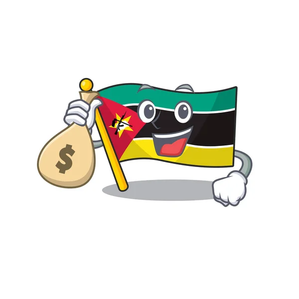 Niedliche Flagge mozambique cartoon figur smiley mit geldbeutel — Stockvektor