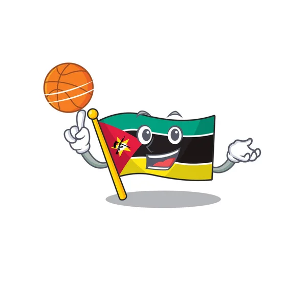 Maskoten flagga mozambique tecknad karaktär stil med basket — Stock vektor