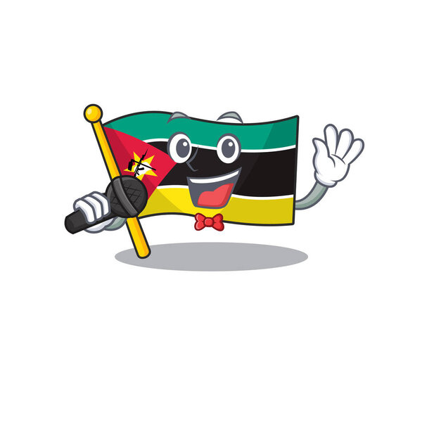 cartoon Singing flag mozambique while holding a microphone