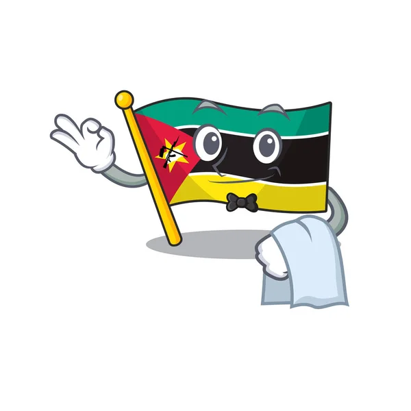 Флаг Мозамбик Персонаж на стилизованный вид официанта — стоковый вектор