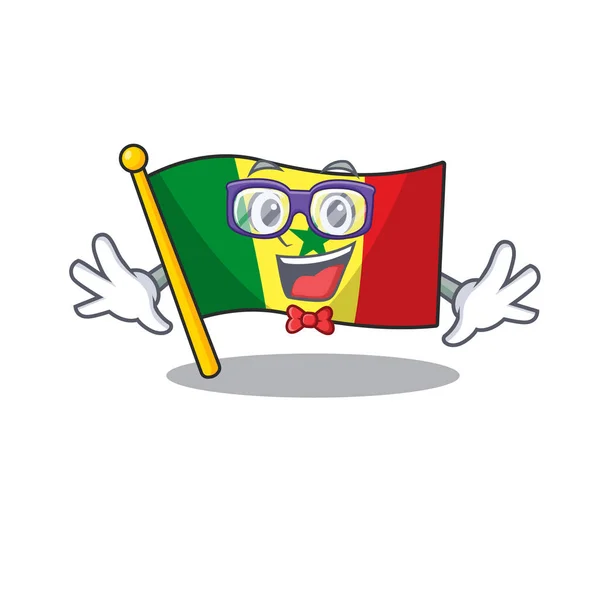 Super divertente geek intelligente Bandiera Senegal stile cartone animato mascotte — Vettoriale Stock
