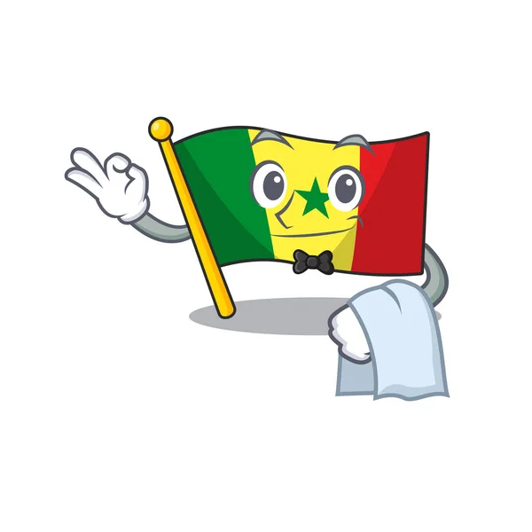 Flagga Senegal karaktär på en stiliserad servitör utseende — Stock vektor