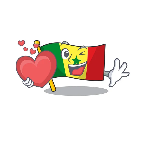 Enamorarse Feliz linda bandera Senegal diseño de dibujos animados — Vector de stock
