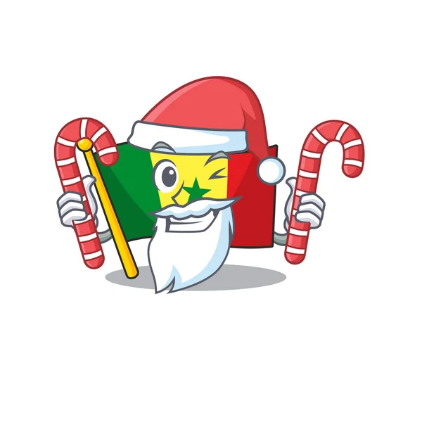Drapeau Sénégal personnage de bande dessinée dans Santa avec des bonbons — Image vectorielle