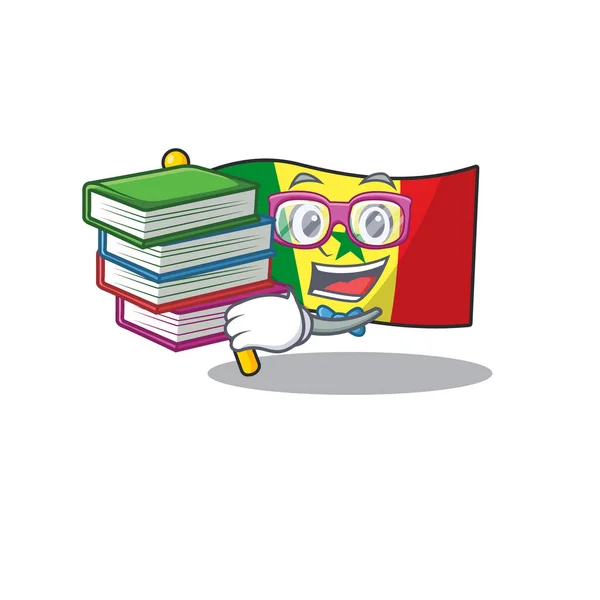 Étudiant avec le livre Drapeau Sénégal mascotte style de personnage — Image vectorielle