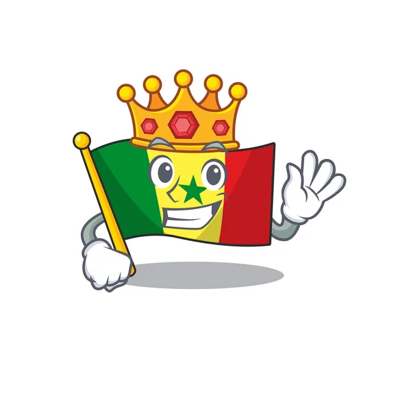 Bandeira do rei indonésio Senegal em desenho animado mascote personagem — Vetor de Stock