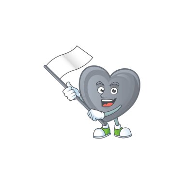 Komik gri aşk çizgi film karakteri tarzı ayakta duran bir bayrak taşıyor.