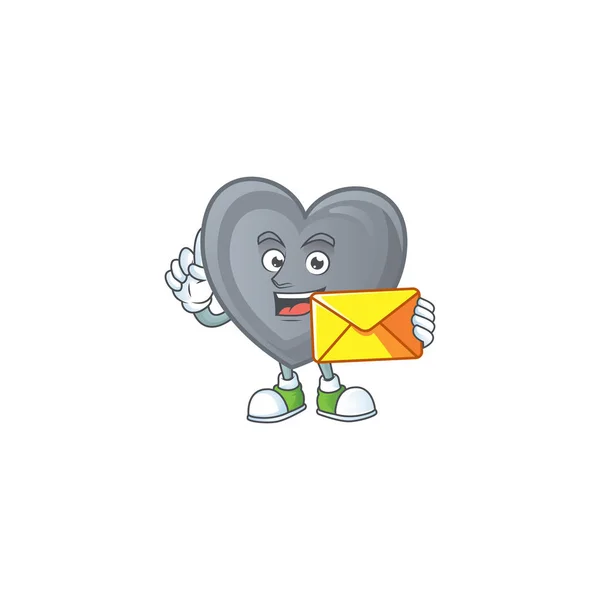 Mascotte d'amour joyeusement grise avec enveloppe — Image vectorielle