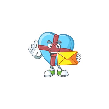 Neşeli bir aşk hediyesi mavi maskot tasarımı zarflı