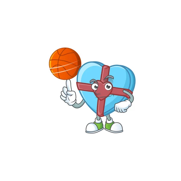 Ein gesundes Liebesgeschenk blaue Cartoon-Figur spielt Basketball — Stockvektor