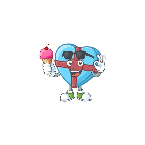 Amor presente azul mascote desenho animado design com sorvete — Vetor de Stock