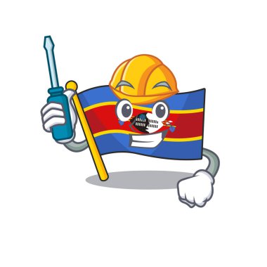 Karikatür karakteri tarzında sunulan havalı otomotiv bayrağı Sziland