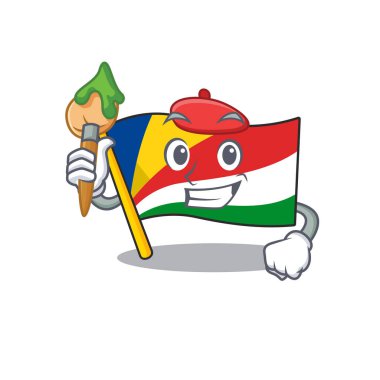 Neşeli bayrak Seyşeller Sanatçı karikatür karakteri fırçayla