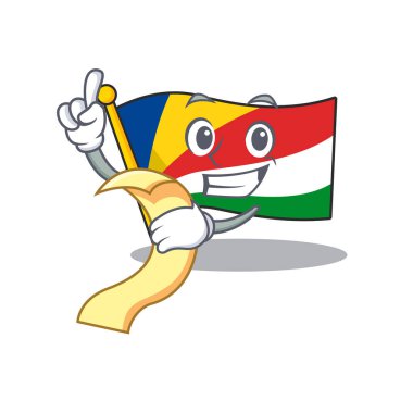 Tatlı bayrak Seyşeller çizgi film karakteri menüsü servis etmeye hazır.