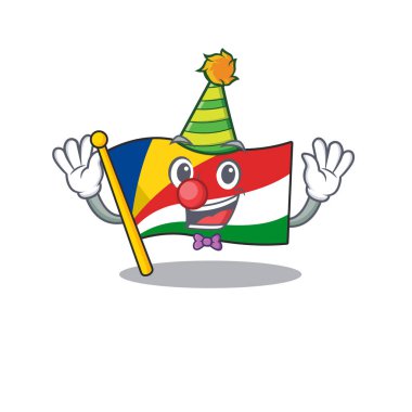 Çizgi film karakteri maskot tasarımına yerleştirilmiş şirin palyaço bayrağı Seyşeller