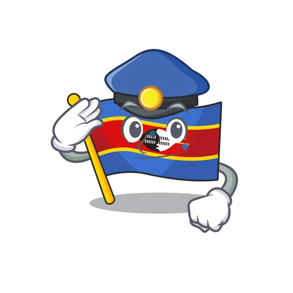 Bandera swaziland Personaje de dibujos animados vestido como un oficial de policía — Vector de stock