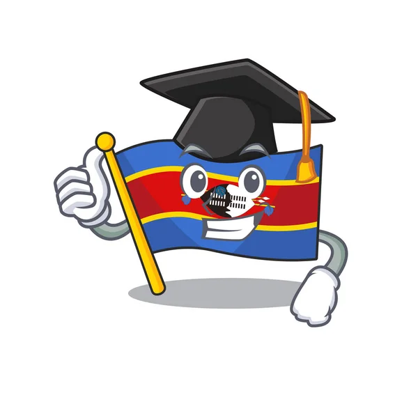 Happy flag swaziland wearing a black Graduation hat — Stock Vector
