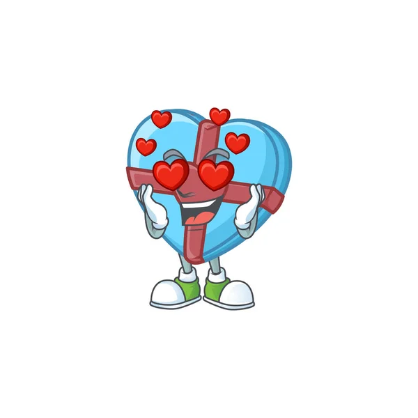 Tomber amoureux mignon amour cadeau bleu dessin animé personnage design — Image vectorielle