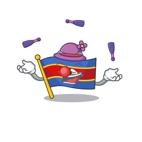 Super cool Jonglerande flagga swaziland maskot tecknad stil — Stock vektor