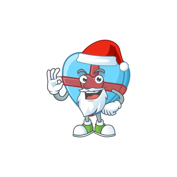 Uma imagem de Papai Noel amor presente azul mascote imagem estilo com ok dedo —  Vetores de Stock