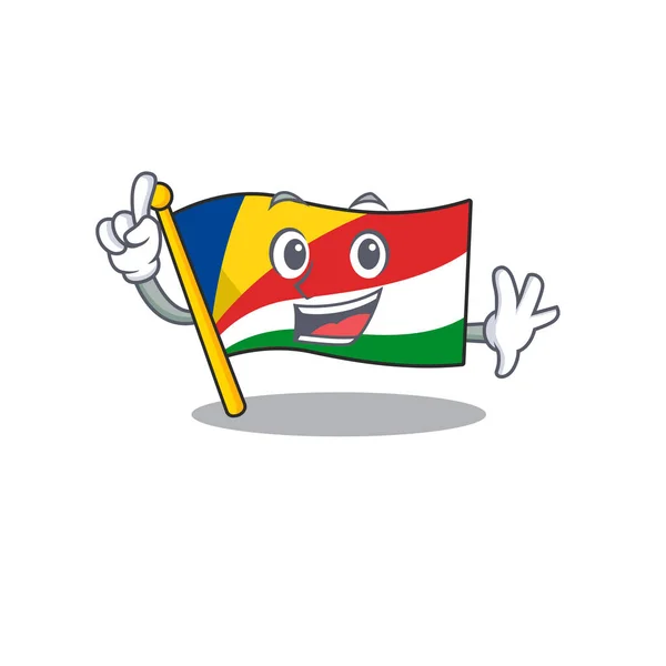 Doigt drapeau seychelles dans le style de personnage de dessin animé mascotte — Image vectorielle