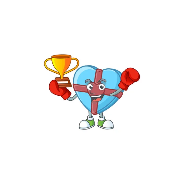 Fantastic Boxing winner of love gift blue in mascot cartoon style — ストックベクタ