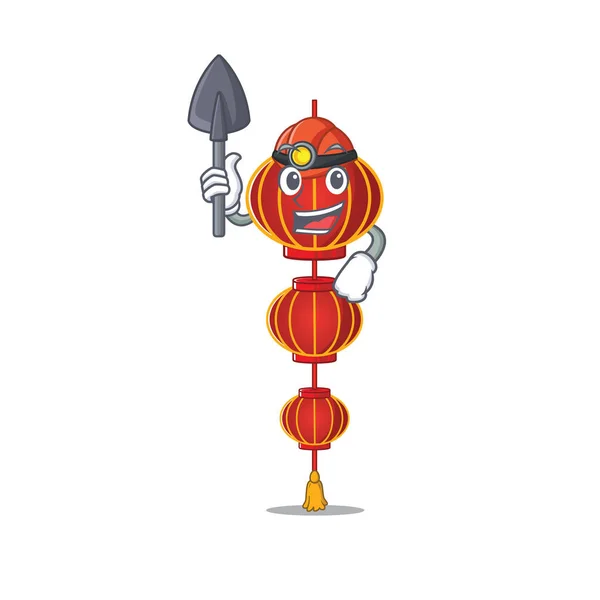 酷矿工灯笼中国卡通吉祥物风格灯笼 — 图库矢量图片