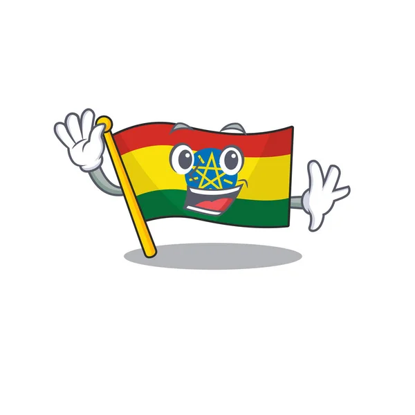 Ondeando linda bandera sonriente ethiopia dibujos animados estilo de personaje — Vector de stock