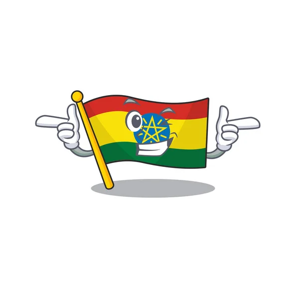 Funny flag ethiopia mascota estilo de dibujos animados con ojo guiño — Vector de stock